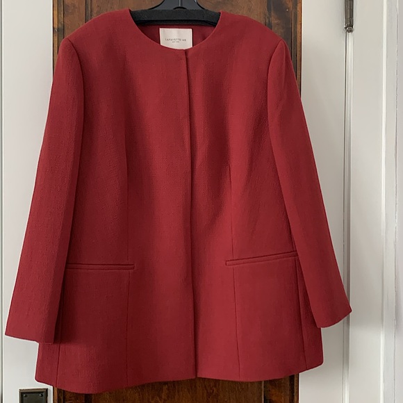 Lafayette 148 Wool Collarless Jacket Claret 16W Excellent Condition $1198 - Picture 2 of 6